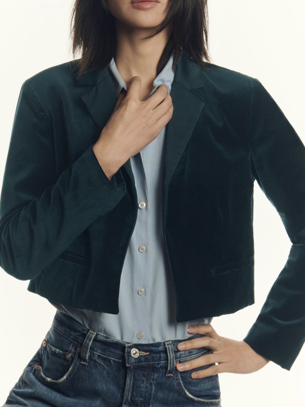 Maeve Velvet Crop Tux Blazer